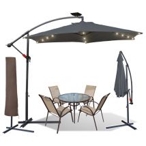 Hengda 3m Parasol avec LED solaire et housse de protection UV40+.Grey
