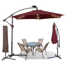 3m Parasol avec led solaire et housse de protection UV40+.rouge - rouge - Hengda