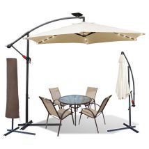3m Parasol avec led solaire et housse de protection UV40+.Beige - Beige - Hengda