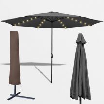 3.5m Parasol UV40+ market parasol avec led solaire & housse de protection jardin. Grey - Grey - Hengda