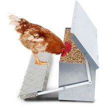 4x Mangiatoia automatica per polli 5KG - Distributore in acciaio zincato con pedale di apertura automatica e coperchio impermeabile per pollame