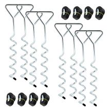 8x Piquets de Trampoline en Spirale. Kit d'ancrage au Sol avec piquets en Fer galvanisé. Sangles en Polyester. Boucles en Acier - Noir - Hengda
