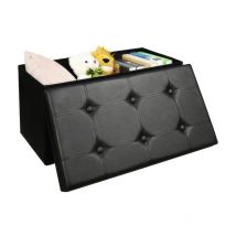 Vingo Tabouret Rangement pliable Coffre de siège Cube de siège Banc de siège pvc 76x38x38CM Noir