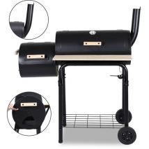 Barbecue à Charbon Chariot de Bois Extérieur Barbecue Grill Fumoir Smoker, Bac à huile-Etagère en bois xl - Hengda