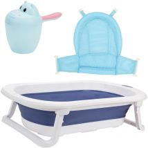 Hengda - Bébé Baignoire Enfants Pliable Bain Sûr 3 en 1 0-6 Ans avec Pieds Portable avec Filet de Sécurité Thermomètre Shampoing bleu