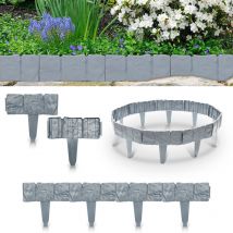 Hengda Bordure de pelouse Pierre effet Bordure de parterre Bordure de pelouse PP plastique pour jardin. prairie LxH 25x23cm 10-pièces/2.5M Gris