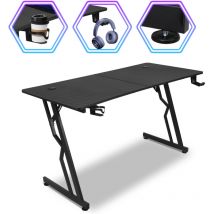 Hengda Bureau Gaming en Z-Forme avec Tapis de Souris, Porte-gobelet et Crochet pour Casque, Bureau Gamer 140x60cm, sans led
