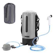 Hengda - Campingdusche, 12L Camping-Dusche für Camping Reisen Garten, Gartendusche mit Fusspumpe (Grau)