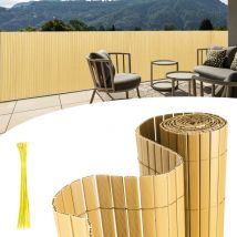 Tolletour - Canisse en pvc pour le jardin. Balcon clôture brise-vent. Balcon ou terrasse Double face. Occultant Cloture. Bambou 90 x 700cm - Bambou