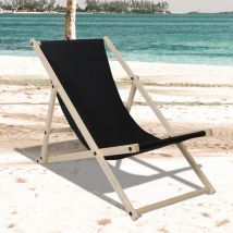 Chaise longue Bois pliable Chaise longue pliable Chaise solaire Chaise de jardin noir - Hengda