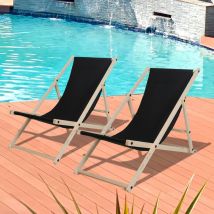 Chaise longue pliante Chaise de jardin en bois Chaise longue pliante Chaise de camping Plage noir 2 pièces - Hengda