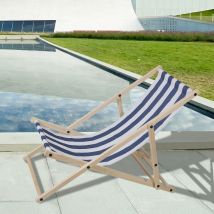 TolleTour Chaise longue pliante Chaise de jardin en bois Chaise longue pliante Chaise de camping Plage bleu blanc