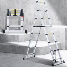 Echelle Télescopique 1.7m+2.0m jusqu'à 150 kg Escabeau stable en aluminium Avec fléau de balance charge max. 150 kg - Hengda