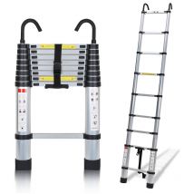 Echelle Télescopique 2,6M Silber Échelle pliante télescopique pliable mit hakenÉchelle droite simple charge max.150 kg - Argent - Hengda