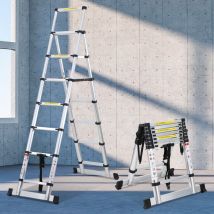 Echelle Télescopique jusqu'à 150 kg Escabeau stable en aluminium Avec fléau de balance 2.0m+2.3m - Hengda