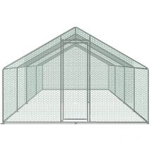 Enclos poulailler grillagé avec porte latérale et toit dôme 24 m² 8x3 m - Hengda