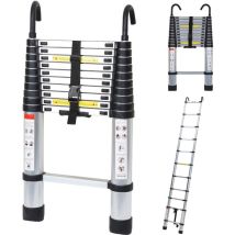 SWANEW Escalera telescópica 3.2M Silber Escalera telescópica plegable con empuñaduraEscalera simple recta carga máx. 150 kg
