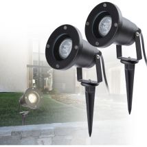 SWANEW Gartenleuchte Led Gartenstrahler Warmweiß 2er Pack LED Gartenbeleuchtung IP65 4W GU10 Mit Erdspieß Stecker Aussen Wiese Für Aussen.Garten.Wiese