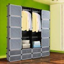 Système d'étagères Armoire diy Noir Porte-manteau avec portes 16 cubes Étagère enfichable - Hengda