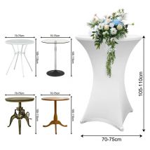 Tolletour - Housse de table haute Revêtement élastique table bistro bar. Ø70 cm / Blanc.Lot de 2