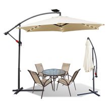 Ombrellone a sbalzo 3m ombrellone con led ombrellone girevole in alluminio giardino terrazza balcone beige - Hengda