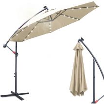 350cm Alu Parasol avec LEDParapluies de jardin avec manivelle Parasols de balcon UV30+ Protection solaire Parasols de jardin, Beige - Hengda
