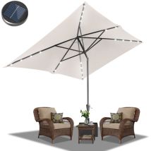 Parasol Droit led solaire jardin avec protection uv et fonction inclinable Ø300x200cm Beige - Hengda
