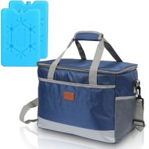 Hengda Sac Isotherme 33L Sac Picnic Pliable, Grande Capacité, Imperméable, Sac Réfrigérant à Repas Déjeuner Bureau école Pique Nique Voyage Bleu