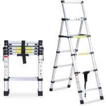 Hengda Scala telescopica fino a 150 kg Stabile scala multiuso in alluminio 1.4m + 1.7m