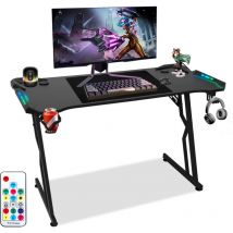 Hengda - Scrivania da gioco Tavolo da gioco 120x60cm per pc Gamer con tappetino per mouse, portabicchieri e gancio adatto all'ufficio di casa - luce