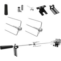 Hengda Set di spiedini per griglia in Acciaio Inox 107 cm con 2 Aghi per Carne Clip per Carne per Barbecue. Manico e girarrosto a Motore