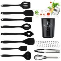 Ustensile de cuisine Silicone cuisine set de 12 outils de la spatule antiadhésive Noir - Hengda