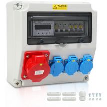 Swanew Wandverteiler mit Stromzähler 3-Phasen und MCB,5 Polig Baustromverteiler mit 3xSchuko-Steckdose und CEE-Steckdose 32A Stromverteiler für Innen