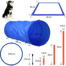 HENGMEI Set de agilidad para perros, obstáculos, entrenamiento para perros, diferentes combinaciones, altura ajustable con anillos de salto, túnel,