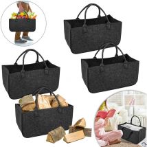 Hengmei - Brennholzregal 4 Stück Dunkelgrau Kaminholztasche Filz Tragbarer faltbar Holzkorb Vliesstoff Kaminholzkorb mit Henkeln Groß Allzweckkorb