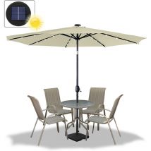 Accessoire pour parasol Aluminium Parasol de Jardin, 300 cm Avec manivelle, Avec LED solaire Pour Balcon, Terrasse, inclinable, Beige HENGMEI
