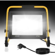 Hengmei - Projecteur portatif Projecteur led Lampe de chantier 200W Led Extérieur portable IP66 Etanche avec support 3m câble(Blanc Froid)