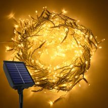10m 400 LEDs Rideau de lumière solaire avec télécommande Blanc chaud Chaîne de lumière solaire 8 modes d'éclairage - Hengmei