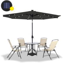 Sombrilla Parasol para Jardín con led Solar 300cm Sombrilla de Aluminio con Manivela Protector uv Sombrilla Playa, Gris Oscuro Hengmei
