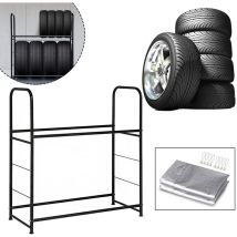 Hengmei - Etagère de pneu Étagère de rangement universelle pour 8 pneus En métal Pour charges lourdes 107x46x117cm 180kg Noir Avec housse protection