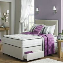 Divan Beds Uk - Henry Divan Bed Set with High Density Open Spring Memory Foam Mattress - 5FT Size / White Suede / 2 Drawers (on Same Side) / No