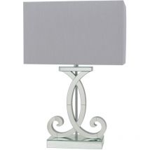 66cm Marine Grey Mirror Table Lamp with Grey Faux Silk Shade