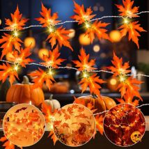 Herbst Dekoration Lichterkette, 3M 20LED Ahornblätter Lichterkette Batteriebetrieben mit Timer, Künstliche Ahornblatt Herbst Girlande für