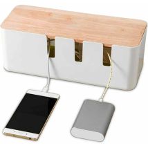 Herchr Boîte de Rangement de câbles 30,3 x 12,5 x 11,5cm, Organisateur de câbles avec Couvercle en Bois pour Ordinateur tv, multiprise, Chargeur Ligne