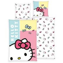 Herding - Juego de Cama de Hello Kitty, Funda de Almohada de 80 x 80 cm Aprox., Funda nórdica de 135 x 200 cm, con Cremallera y diseño Reversible,