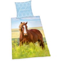 Set Biancheria da Letto, Motivo con Cavallo, Multicolore, Federa 80 x 80 cm, Copripiumino 135 x 200 cm, Flanella - Herding