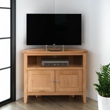 Hereford tv Stand Cabinet in Light Oak, 2-Door Corner tv Unit with Shelf, Media Table for tv Units in Living Room & Bedroom, Wooden tv Stand for