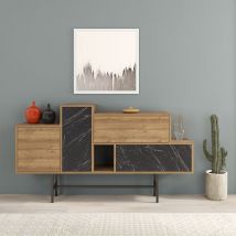 Hermes Console Sideboard Display Unit Oak Effect Black Marble Effect - Black Marble Effect