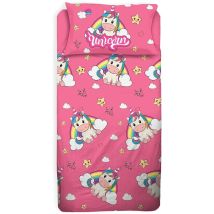 Unicorno, Lenzuolo Letto Singolo Bambina, Completo Letto, Rosa, Lenzuolo Sopra, Lenzuolo Con Angoli, Federa, 100 Percento Cotone, Lenzuola Cameretta