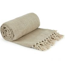 Emma Barclay - Herringbone Throw 90x100' Natural Recycled Cotton Blanket Throwover